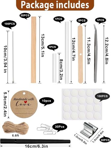 130 Pcs Candle Wicks for Candle Making Kit: 100 Cotton & 30 Wood Wicks with Complete Tool Set (Wick Holders, Wick Stickers, Candle Tabs, Tweezers, Pen), for Soy Beeswax DIY Candles in Saudi Arabia
