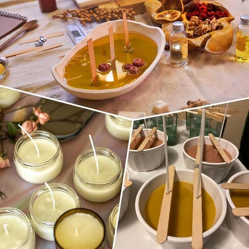 130 Pcs Candle Wicks for Candle Making Kit: 100 Cotton & 30 Wood Wicks with Complete Tool Set (Wick Holders, Wick Stickers, Candle Tabs, Tweezers, Pen), for Soy Beeswax DIY Candles in Saudi Arabia