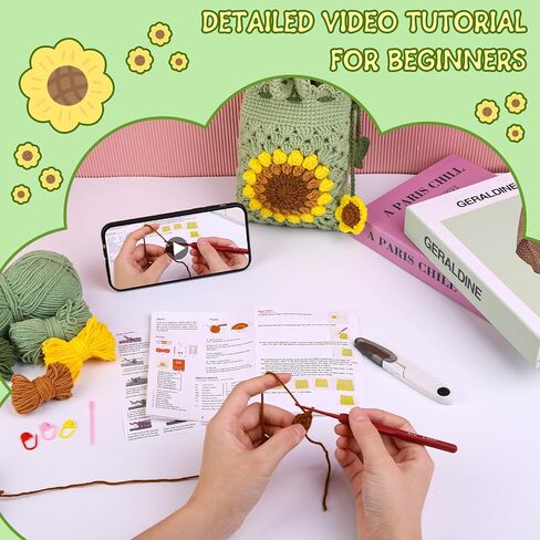 مجموعة Fedmut Crochet للمبتدئين - مجموعة أدوات الكروشيه للمبتدئين مع دروس فيديو وخيوط وخطاف وإكسسوارات لأعمال الحياكة للكبار التي يمكنك صنعها بنفسك in Kuwait