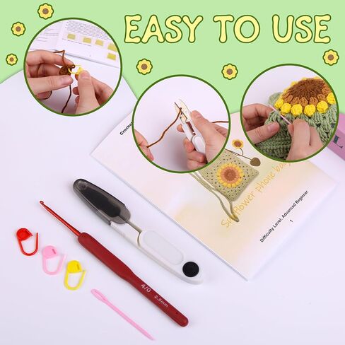 مجموعة Fedmut Crochet للمبتدئين - مجموعة أدوات الكروشيه للمبتدئين مع دروس فيديو وخيوط وخطاف وإكسسوارات لأعمال الحياكة للكبار التي يمكنك صنعها بنفسك in Kuwait