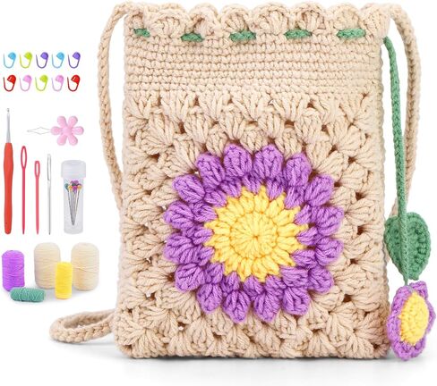 مجموعة Fedmut Crochet للمبتدئين - مجموعة أدوات الكروشيه للمبتدئين مع دروس فيديو وخيوط وخطاف وإكسسوارات لأعمال الحياكة للكبار التي يمكنك صنعها بنفسك in Kuwait