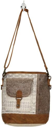 Myra Bag Tribe Strip Upcycled Canvas & Cowhide Leather Bag S-1210 in Saudi Arabia