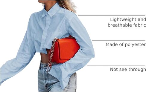 Women Cropped Button Down Shirt Asymmetric Hem Long Sleeve Collared Blouse Top in Saudi Arabia