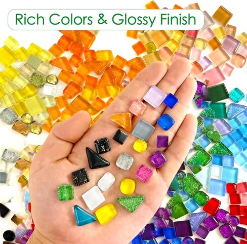 500g 340 Piece Glass Mosaic Tiles for Crafts Bulk – Mini Mosaic Glass Pieces for DIY Art Projects, Home Decor, Assorted Colors and Shapes in Saudi Arabia