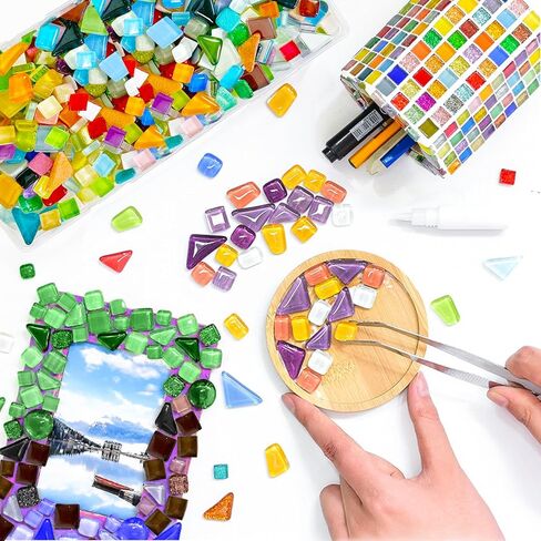 500g 340 Piece Glass Mosaic Tiles for Crafts Bulk – Mini Mosaic Glass Pieces for DIY Art Projects, Home Decor, Assorted Colors and Shapes in Saudi Arabia