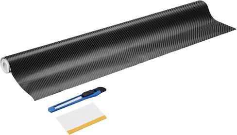 HARFINGTON 1 Set 4D Carbon Fiber Vinyl Wrap 15.75" x 5ft PVC Self-Adhesive Car Sticker Waterproof Wrap Roll for DIY Decor Automotive Exterior Interior Protection with Scraper Tool, Black in Saudi Arabia