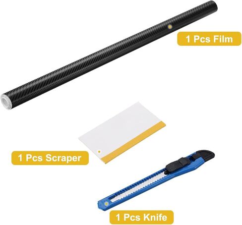 HARFINGTON 1 Set 4D Carbon Fiber Vinyl Wrap 15.75" x 5ft PVC Self-Adhesive Car Sticker Waterproof Wrap Roll for DIY Decor Automotive Exterior Interior Protection with Scraper Tool, Black in Saudi Arabia