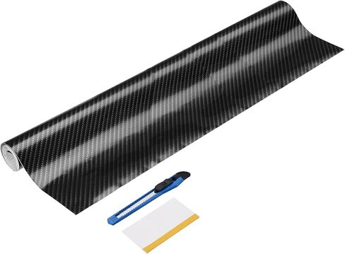 harfington 1 مجموعة ألياف الكربون الفينيل التفاف 15.75 "× 5ft البلاستيكية ذاتية اللصق ملصق السيارة للماء التفاف لفة للديكور diy السيارات الحماية الداخلية الخارجية مع أداة مكشطة، فضي أسود in Saudi Arabia