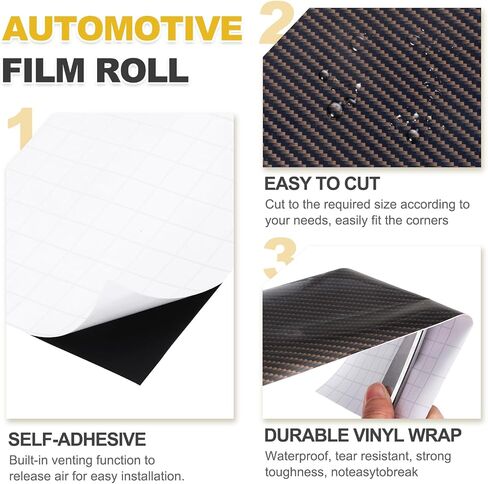 HARFINGTON 1 Set 6D Carbon Fiber Vinyl Wrap 3.94" x 16ft PVC Self-Adhesive Car Sticker Waterproof Wrap Roll for DIY Decor Automotive Exterior Interior Protection with Scraper Tool, Yellow in Saudi Arabia