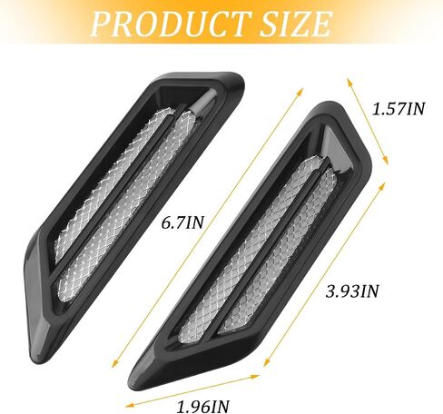 2PCS Car Hood Vent Scoop Kit, Shark Gills Vehicle Bonnet Engine Hood Vent Air Intake Trim Cover, Auto Air Flow Grille Decoration Cover, Universal Auto Exterior Decor Accessories (Black) in Saudi Arabia