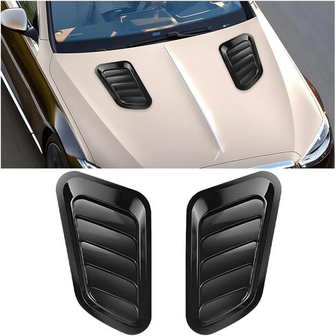 Car Hood Vent Trim, Vehicle Scoop Bonnet Hood Side Air Intake Trim Cover, Automotive Exterior Engine Cooling Intake Vent Decoration, Universal for Automobile RV Truck (Black) in Saudi Arabia