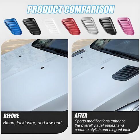 Car Hood Vent Trim, Vehicle Scoop Bonnet Hood Side Air Intake Trim Cover, Automotive Exterior Engine Cooling Intake Vent Decoration, Universal for Automobile RV Truck (Black) in Saudi Arabia
