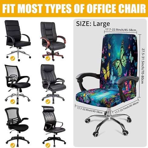 Simpkeely Blacklight Stretch Printed Computer Office Chair Covers, UV Reactive Colorful Butterfly Universal Desk Rotating Chair Slipcovers, Glow in The Dark Chair Protector Cover with Zipper in Saudi Arabia
