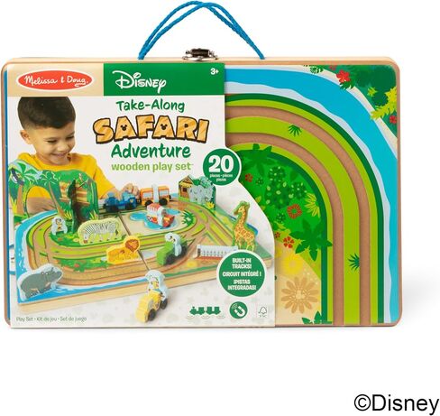 Melissa & Doug Disney Take-Along Safari Adventure Wooden Play Set with Built-in Tracks – 20 Pieces | Mickey Mouse, Minnie, Wooden Toy for Boys and for Girls 3+ - FSC Certified in Saudi Arabia