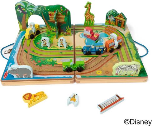 Melissa & Doug Disney Take-Along Safari Adventure Wooden Play Set with Built-in Tracks – 20 Pieces | Mickey Mouse, Minnie, Wooden Toy for Boys and for Girls 3+ - FSC Certified in Saudi Arabia