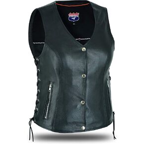 Highway Leather Women’s Motorcycle Side Lace Leather Vest Zipper Pockets 2 Gun Pocket in Saudi Arabia