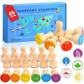 MeCids Passport Stamps for Kids – City and Country Stamp Set |24 International Places, Perfect for Learning, Arts & Crafts, Scrapbooking, Classroom Activities, Travel Theme |Wooden Stamper Gift Choice in Kuwait