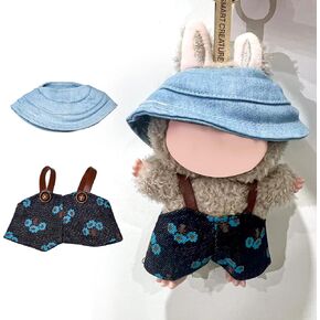 Doll Clothes Accessories Set for 17cm2PCS Doll Clothes and HatsCute yellowtartan pinkmilk whitedesignSuitable for 6.7-inch Cute Doll Clothing (Blue Pants) (Blue Square) in Saudi Arabia