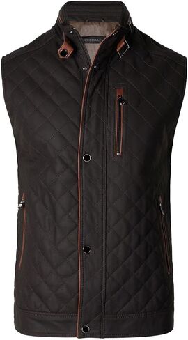 Men's Classic Club Quilted Style Motorcycle Casual Bikers Premium Lambskin Leather Stand Collar Vest For Men in Kuwait
