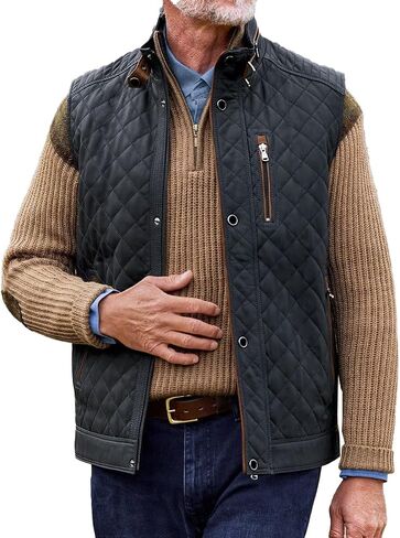 Men's Classic Club Quilted Style Motorcycle Casual Bikers Premium Lambskin Leather Stand Collar Vest For Men in Kuwait