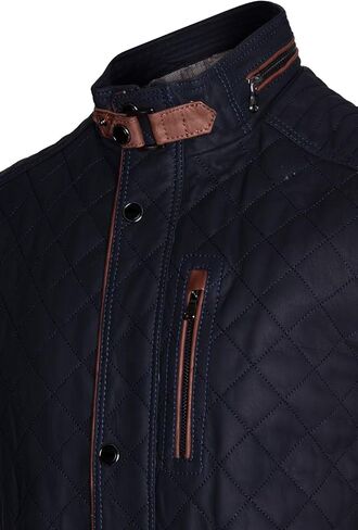 Men's Classic Club Quilted Style Motorcycle Casual Bikers Premium Lambskin Leather Stand Collar Vest For Men in Kuwait