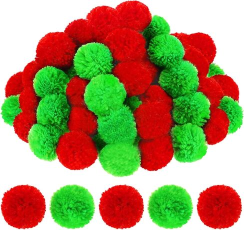 Janinka 80 Pcs 2 Inch Christmas Pom Poms Yarn Arts and Crafts Fuzzy Large Balls Bright for DIY Craft Christmas Decoration(Red, Green) in Saudi Arabia