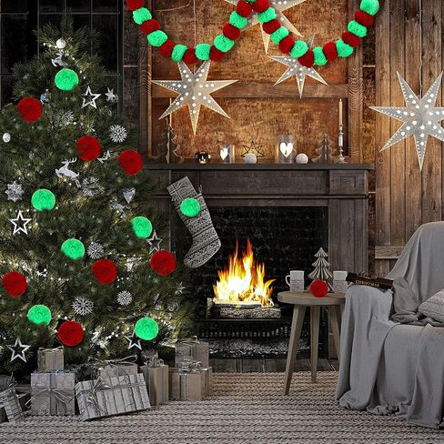 Janinka 80 Pcs 2 Inch Christmas Pom Poms Yarn Arts and Crafts Fuzzy Large Balls Bright for DIY Craft Christmas Decoration(Red, Green) in Saudi Arabia