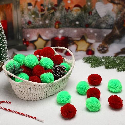 Janinka 80 Pcs 2 Inch Christmas Pom Poms Yarn Arts and Crafts Fuzzy Large Balls Bright for DIY Craft Christmas Decoration(Red, Green) in Saudi Arabia