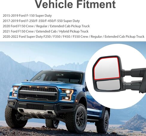 زجاج مرآة مناسب لـ 2015-2020 Ford F-150 2017-2020 Ford F-250 F-350 F-450 F-550 Super Duty للركاب الساخن الجانب الأيمن مع لوحة دعم زجاج كبير رئيسي in Kuwait