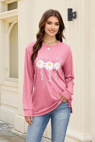 Long Sleeve Shirts for Women Fall Winter Clothes Tunic Tops Daisy Shirt Loose Cozy Cute Pullover Tee Casual Sweatshirts in Saudi Arabia