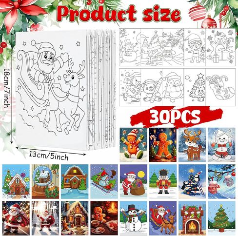 Dispowreath 30 Pcs Christmas Pre Printed Canvas Pre Drawn Canvas Painting 5 x 7 Inch Outline Painting Panels Stretched Panels Paint Set for Beginners, DIY Craft Project, Party Favor, Home Decors in Saudi Arabia