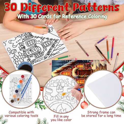 Dispowreath 30 Pcs Christmas Pre Printed Canvas Pre Drawn Canvas Painting 5 x 7 Inch Outline Painting Panels Stretched Panels Paint Set for Beginners, DIY Craft Project, Party Favor, Home Decors in Saudi Arabia