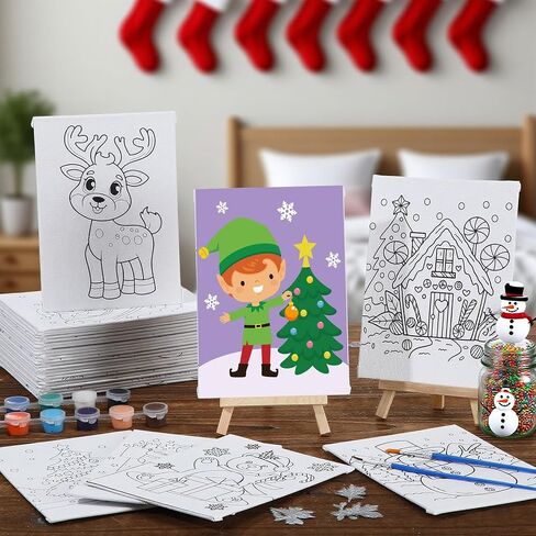 Dispowreath 30 Pcs Christmas Pre Printed Canvas Pre Drawn Canvas Painting 5 x 7 Inch Outline Painting Panels Stretched Panels Paint Set for Beginners, DIY Craft Project, Party Favor, Home Decors in Saudi Arabia