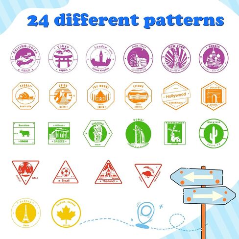 MeCids Passport Stamps for Kids – City and Country Stamp Set |24 International Places, Perfect for Learning, Arts & Crafts, Scrapbooking, Classroom Activities, Travel Theme |Wooden Stamper Gift Choice in Kuwait