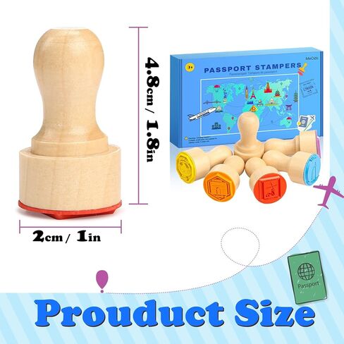 MeCids Passport Stamps for Kids – City and Country Stamp Set |24 International Places, Perfect for Learning, Arts & Crafts, Scrapbooking, Classroom Activities, Travel Theme |Wooden Stamper Gift Choice in Kuwait