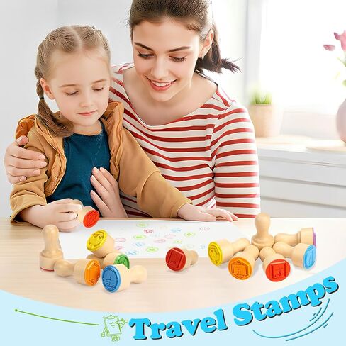 MeCids Passport Stamps for Kids – City and Country Stamp Set |24 International Places, Perfect for Learning, Arts & Crafts, Scrapbooking, Classroom Activities, Travel Theme |Wooden Stamper Gift Choice in Kuwait