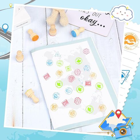 MeCids Passport Stamps for Kids – City and Country Stamp Set |24 International Places, Perfect for Learning, Arts & Crafts, Scrapbooking, Classroom Activities, Travel Theme |Wooden Stamper Gift Choice in Kuwait