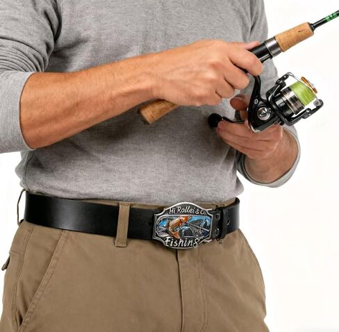 POSKLA Western Style Funny Casual Belt Buckle I'd Rather Be Fishing in Saudi Arabia