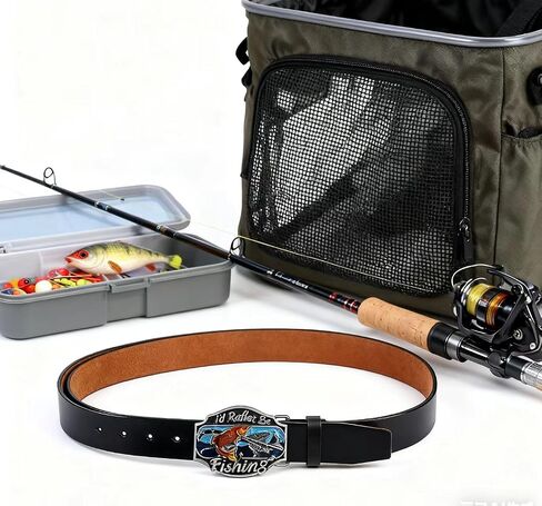 POSKLA Western Style Funny Casual Belt Buckle I'd Rather Be Fishing in Saudi Arabia