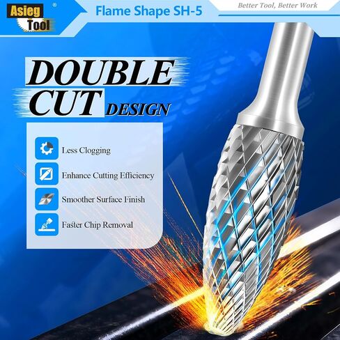 SH-5 5pcs Tungsten Carbide Burr TiN Rotary File Flame Shape Double Cut with 1/4''Shank for Die Grinder Drill Bit in Saudi Arabia