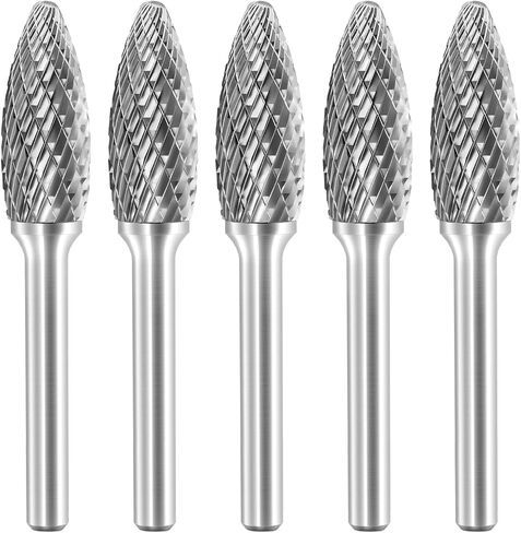 SH-5 5pcs Tungsten Carbide Burr TiN Rotary File Flame Shape Double Cut with 1/4''Shank for Die Grinder Drill Bit in Saudi Arabia