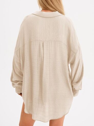 Saodimallsu Womens Oversized Button Down Shirts Long Sleeve Irregular Hem Blouse Tops in Saudi Arabia