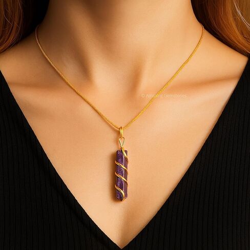 Labradorite Crystal Necklace Pendant For Women, Gold Wire Wrapped Dainty Minimalist Healing Crystal Necklaces For Men Kids Unisex Necklace Jewelry With 20" Inches Adjustable Chain & Leather Cord in Saudi Arabia