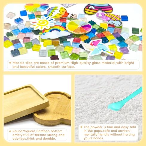 Wulqiiy 8 Sets DIY Mosaic Coaster Kit – Mixed Color Glass Mosaic Tiles for Crafts with Wooden Drink Coasters, Bamboo Handmade Tray Craft Set for Adults, Home Decoration & Gift in Saudi Arabia
