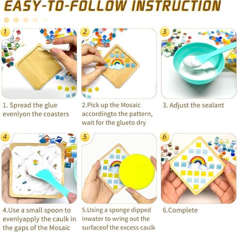 Wulqiiy 8 Sets DIY Mosaic Coaster Kit – Mixed Color Glass Mosaic Tiles for Crafts with Wooden Drink Coasters, Bamboo Handmade Tray Craft Set for Adults, Home Decoration & Gift in Saudi Arabia