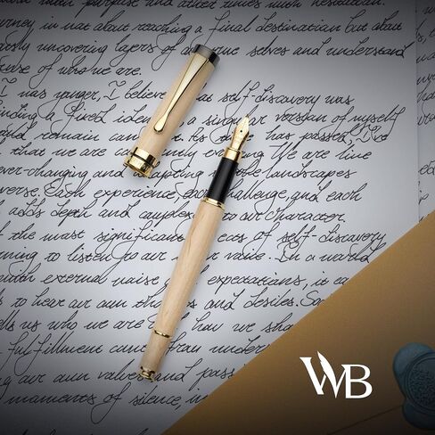 Wordsworth & Black Calligraphy Pen Gift Set, Includes Ink Bottle, 6 Ink Cartridges, Ink Refill Converter, 6 Replacement Nibs, Luxury Bamboo, Journaling, Smooth Writing Pens [Maple Wood] in Saudi Arabia