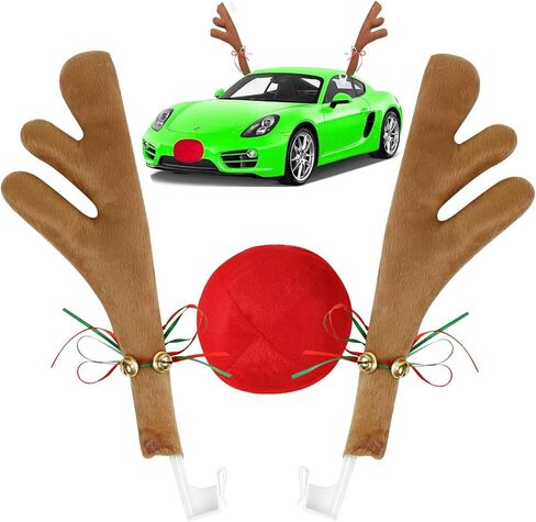 ديكور سيارة عيد الميلاد: قرون الرنة والأنف لسقف نوافذ السيارة والشبكة، طقم سيارة الرنة الفاخر مع ملحقات السيارات لأجراس الرنة لأي زينة عيد الميلاد للسيارة in Saudi Arabia