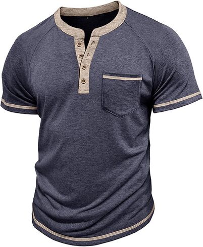 Men's Henley Shirts Short Sleeve Casual Lightweight Button Tee Beach Raglan Tops with Pocket in Saudi Arabia