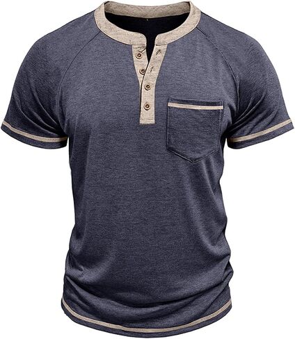 Men's Henley Shirts Short Sleeve Casual Lightweight Button Tee Beach Raglan Tops with Pocket in Saudi Arabia