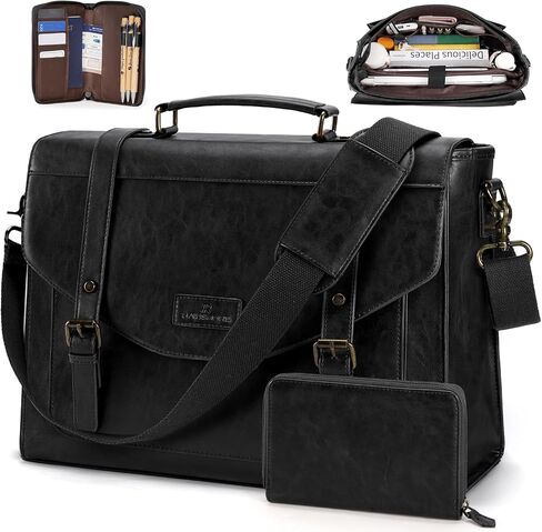 RAINSMORE Flap Messenger Bag for Men Vintage PU Leather Laptop Bag 15.6 Inch Retro Briefcase with Wallet Satchel Computer Bag in Saudi Arabia
